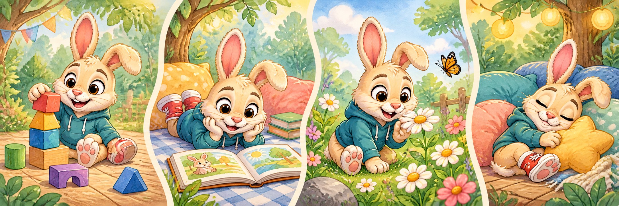 Habby in four illustrated scenes