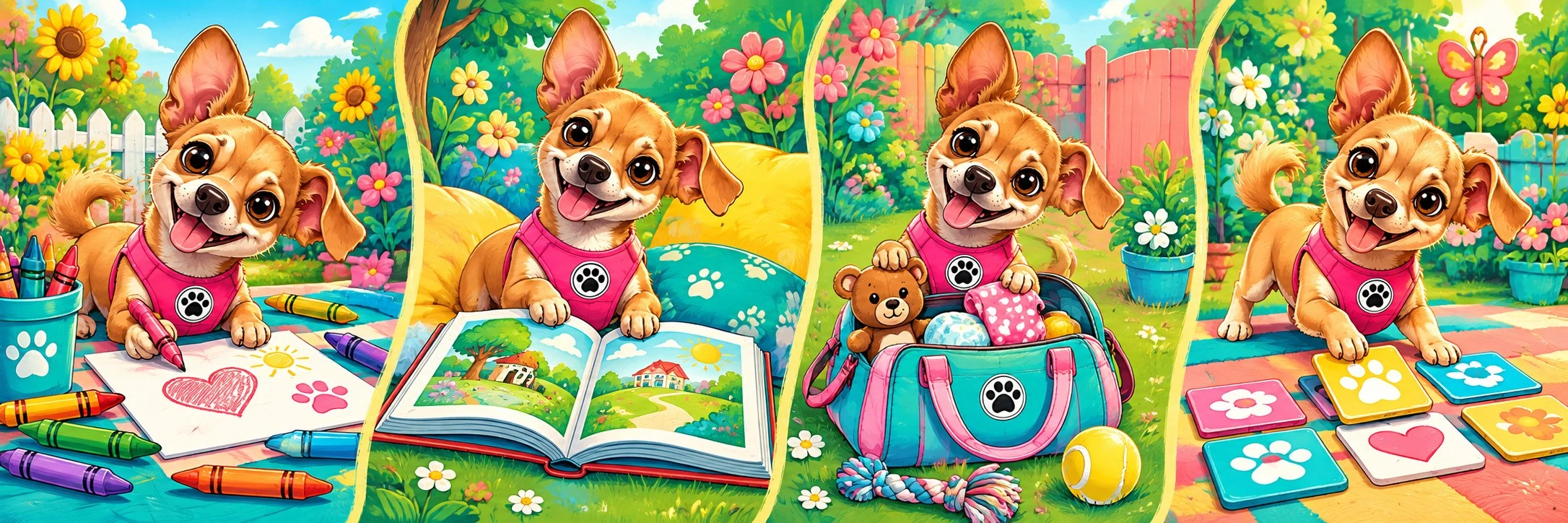 Miss Lucy in four illustrated scenes